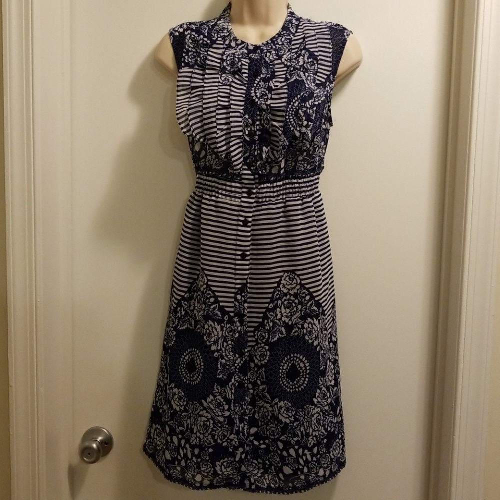 💃Hp💃Max women's blue striped & floral dress